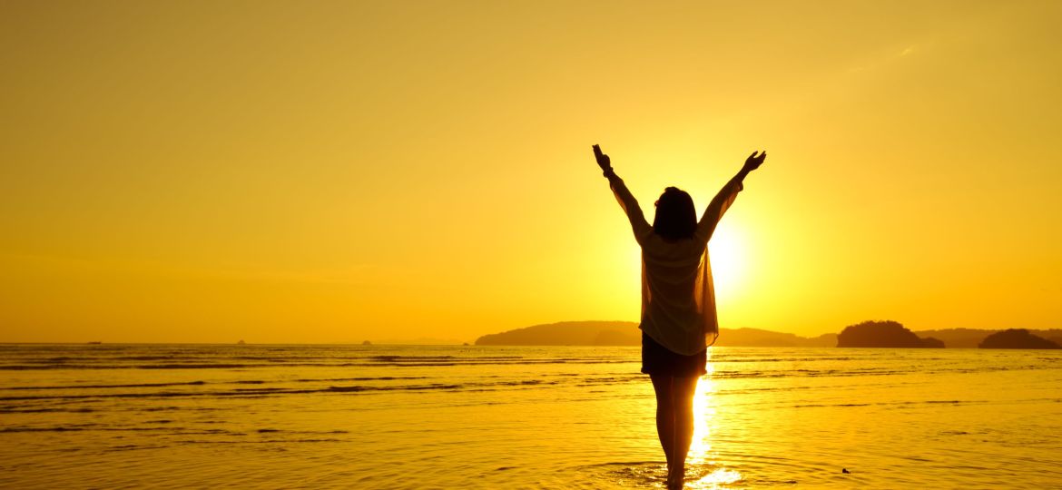 Relax Woman looking sea on the beach